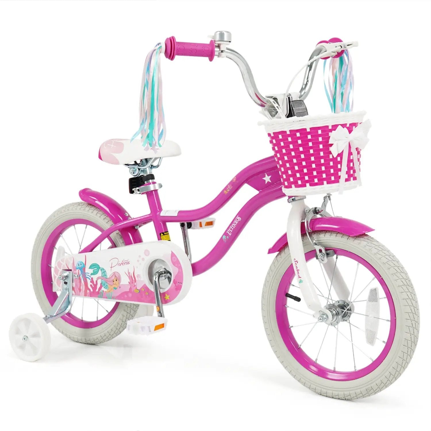 Kids Bike 18-Inch with Training Wheels and Basket Rose Red by DirectDeals