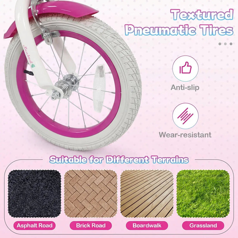Kids Bike 18-Inch with Training Wheels and Basket Rose Red by DirectDeals
