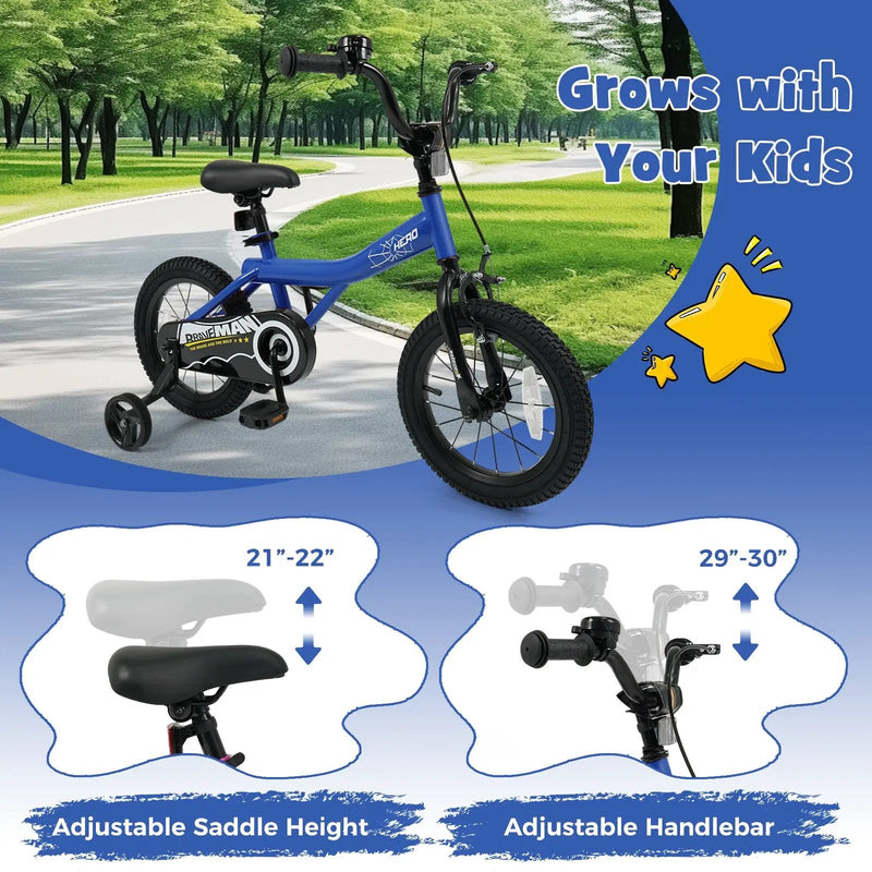 Kids Bike 14-Inch with Removable Training Wheels Navy by DirectDeals