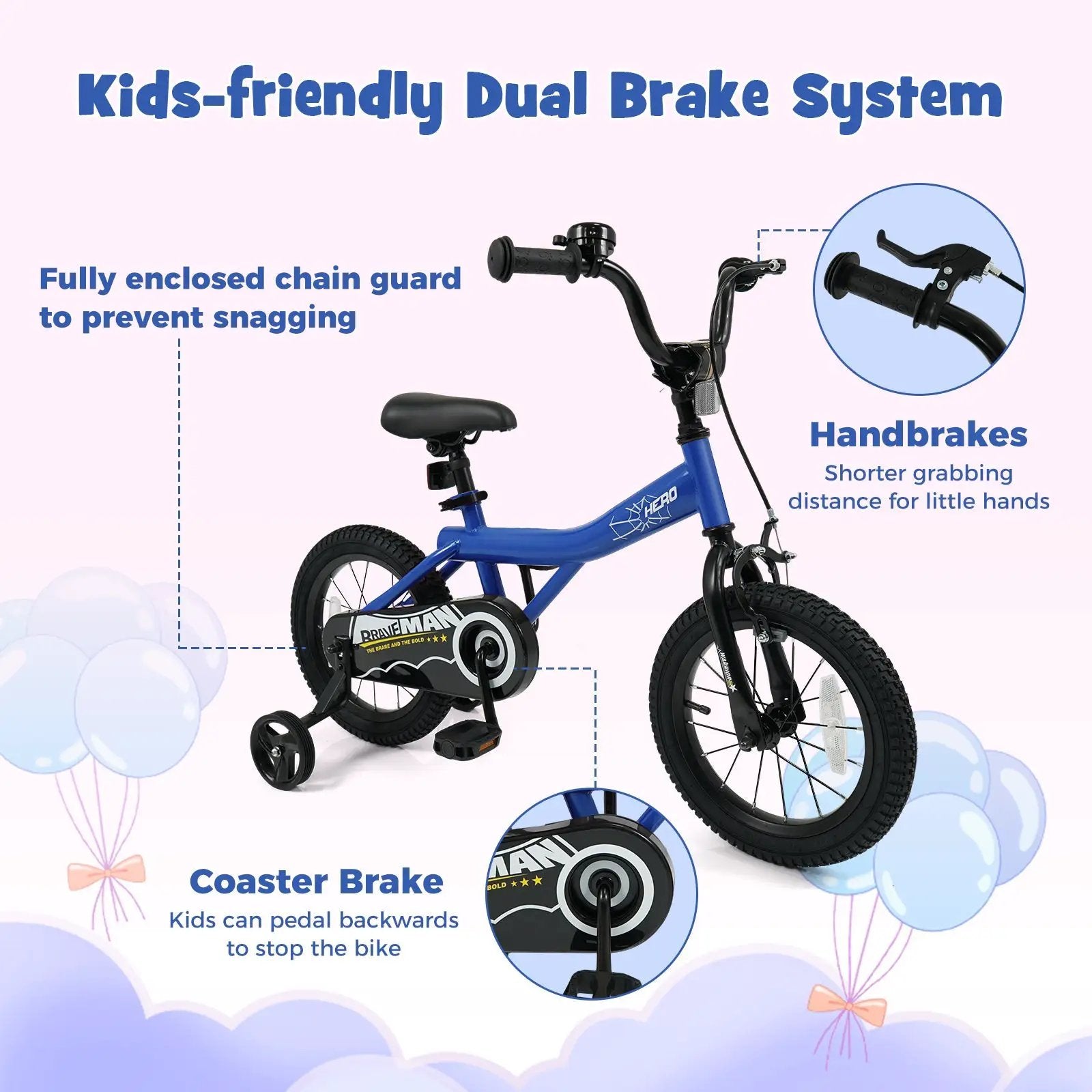 Kids Bike 14-Inch with Removable Training Wheels Navy by DirectDeals