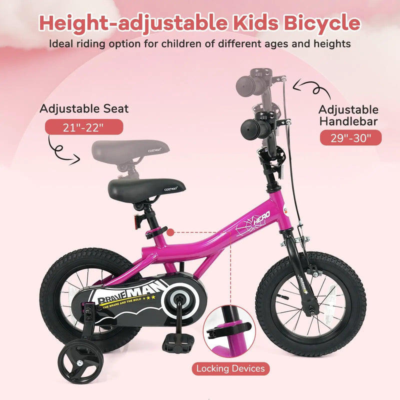 Kids Bike 14-Inch with Removable Training Wheels Pink by DirectDeals