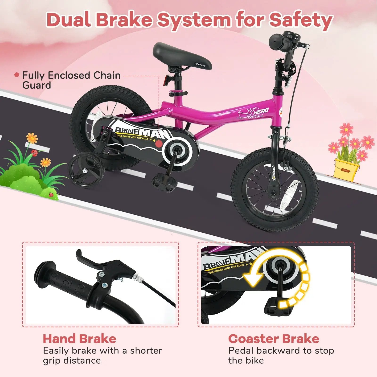 Kids Bike 14-Inch with Removable Training Wheels Pink by DirectDeals