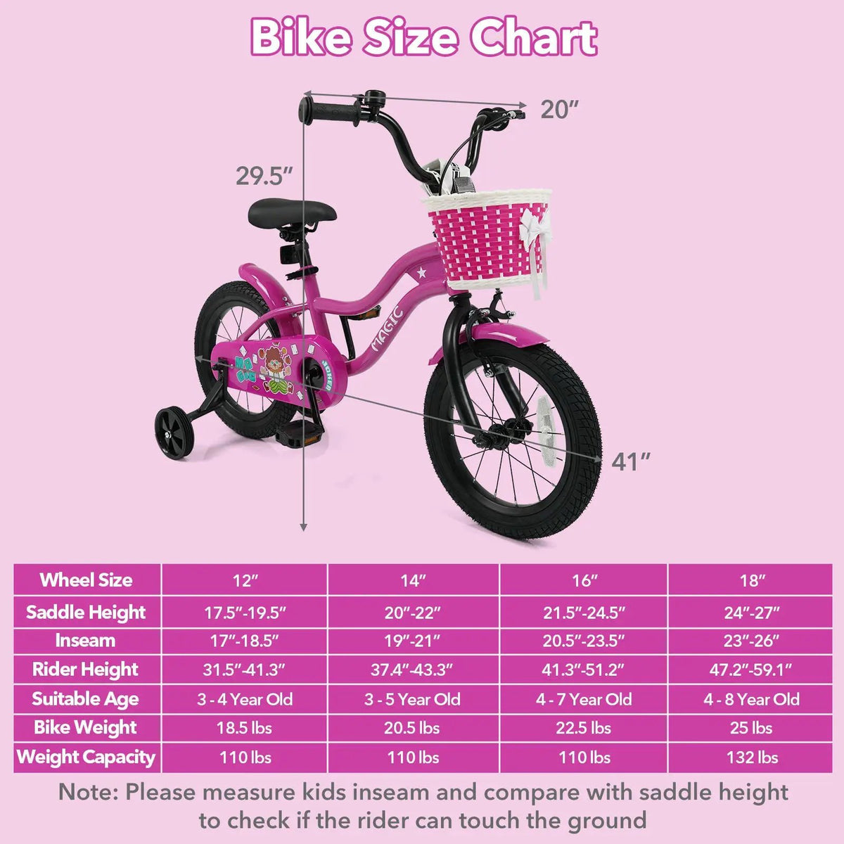 Kids Bike with Training Wheels 12-18 Inch - Magic Rose, photo 12 of 32