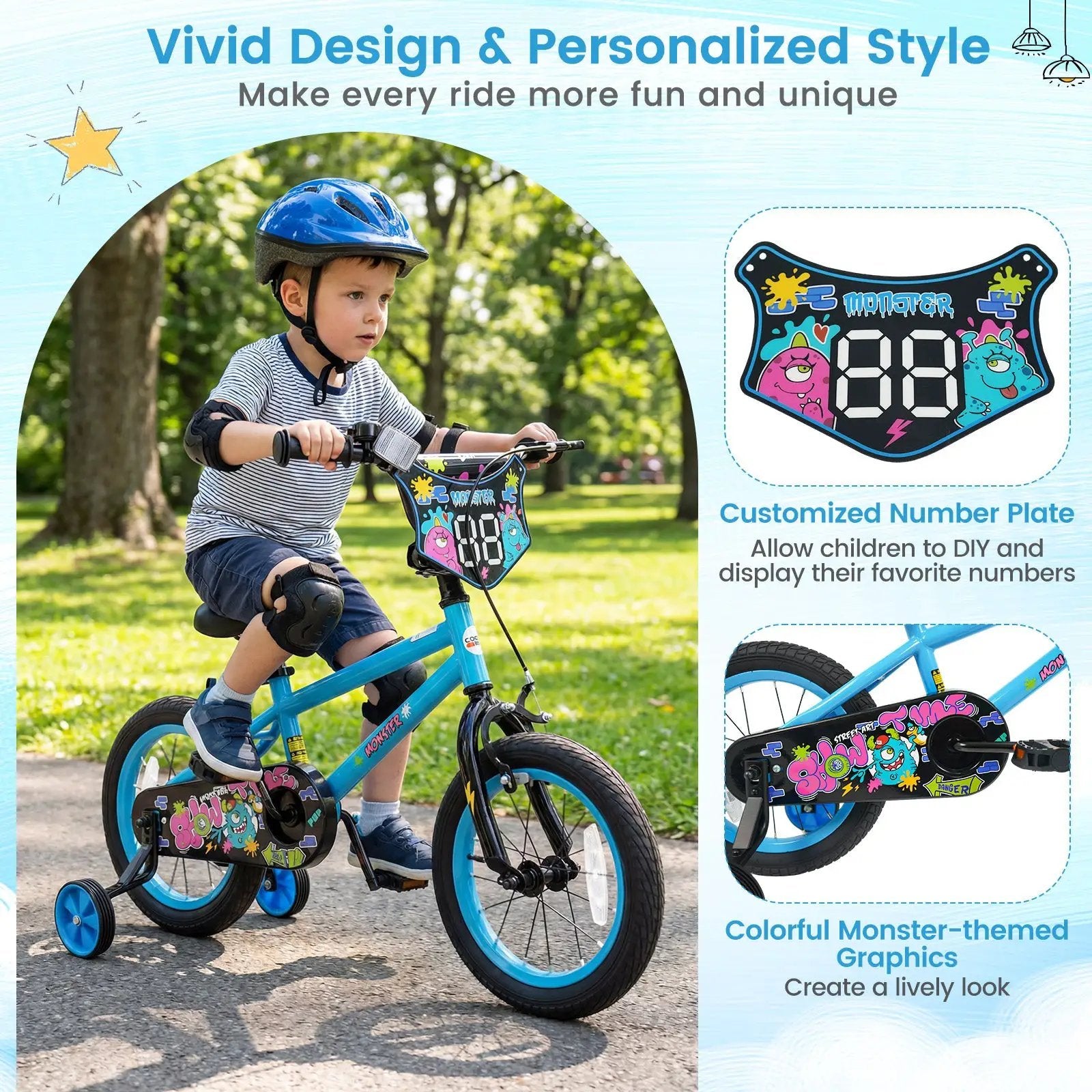 Kids Bike 16 Inch with Training Wheels Ages 4-7 by DirectDeals