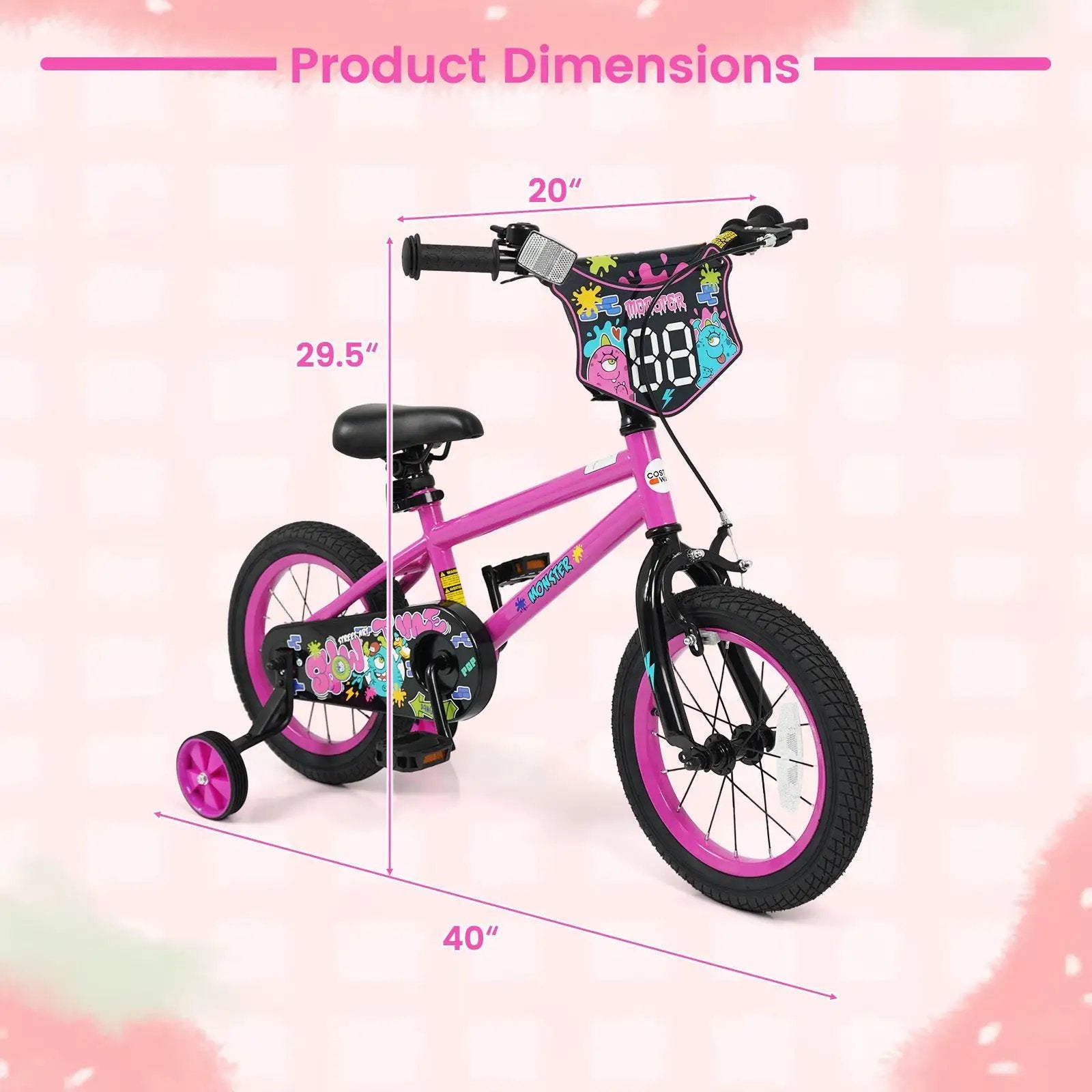 Kids Bike with Training Wheels 12-18 Inch Pink by DirectDeals