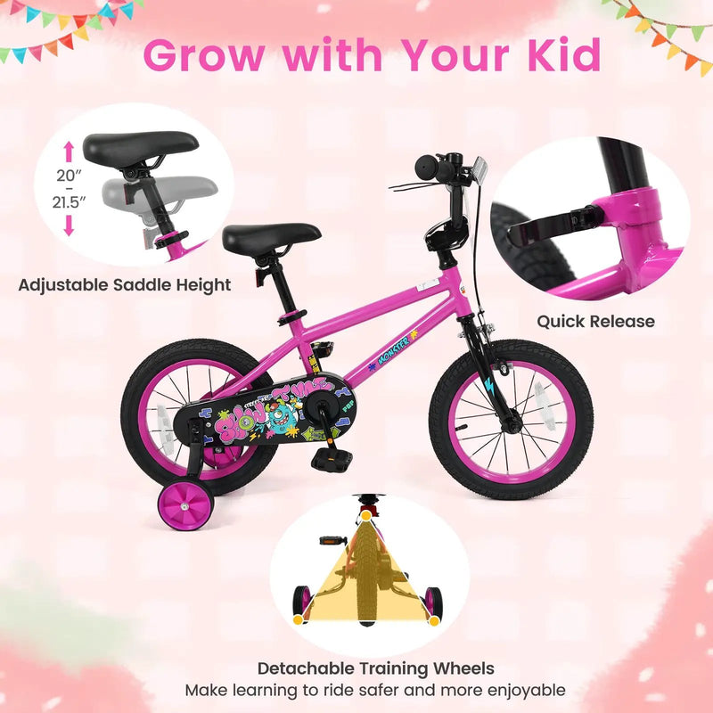 Kids Bike with Training Wheels 12-18 Inch Pink by DirectDeals