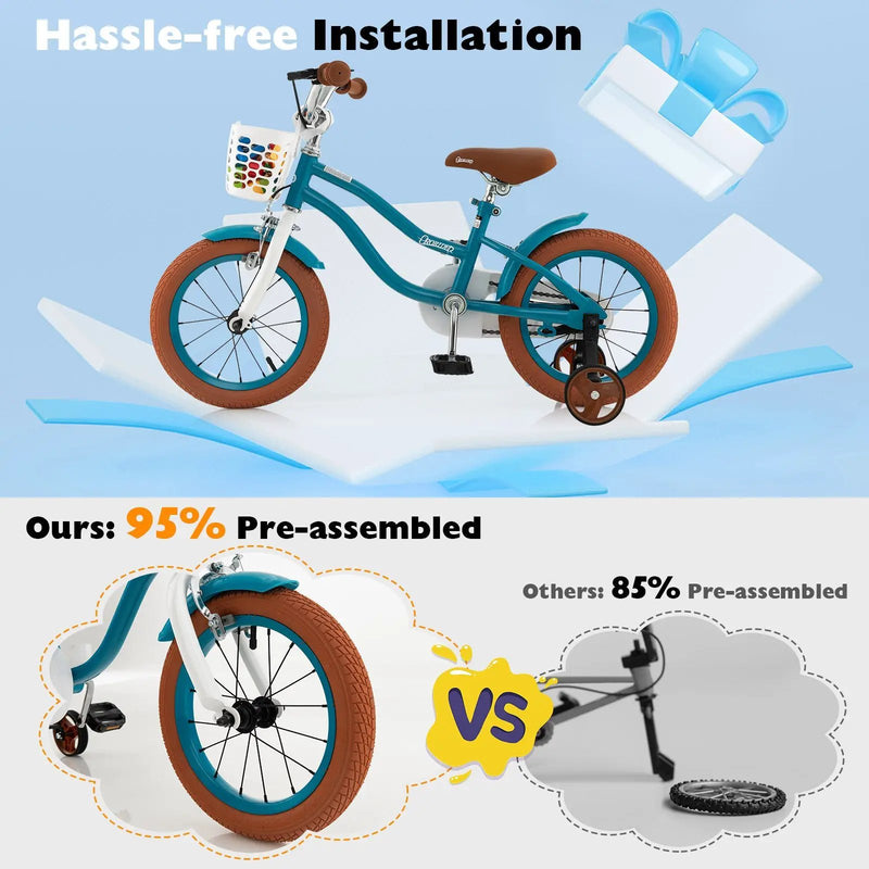 14 Inch Kid's Bike with Removable Training Wheels and Basket-Blue by DirectDeals