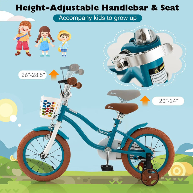 14 Inch Kid's Bike with Removable Training Wheels and Basket-Blue by DirectDeals