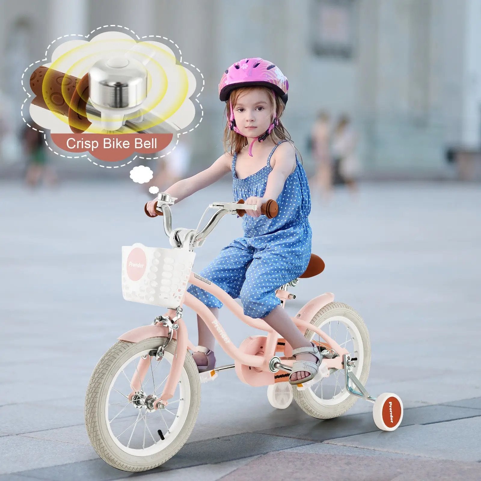 14 Inch Kid's Bike with Removable Training Wheels and Basket-Pink by DirectDeals