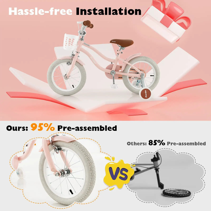 14 Inch Kid's Bike with Removable Training Wheels and Basket-Pink by DirectDeals