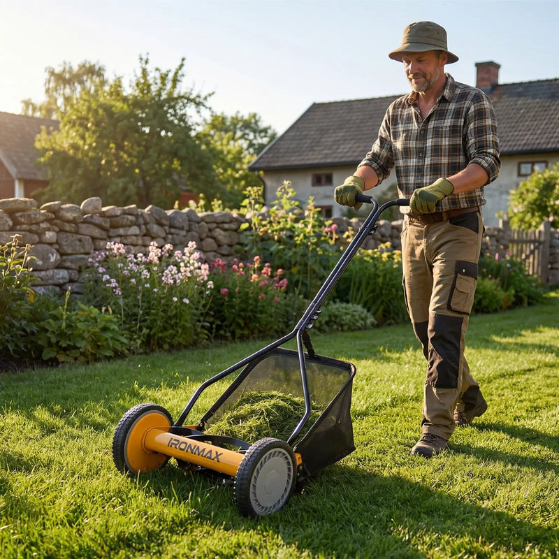 14 Inch Push Lawn Mower with 5 Steel Blades and Grass Catcher Bag by DirectDeals