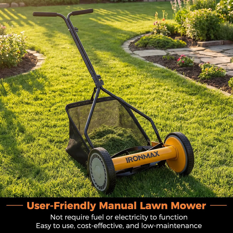 14 Inch Push Lawn Mower with 5 Steel Blades and Grass Catcher Bag by DirectDeals