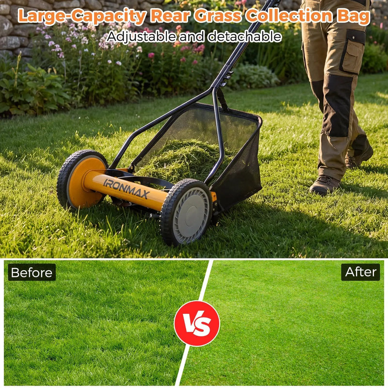 14 Inch Push Lawn Mower with 5 Steel Blades and Grass Catcher Bag by DirectDeals