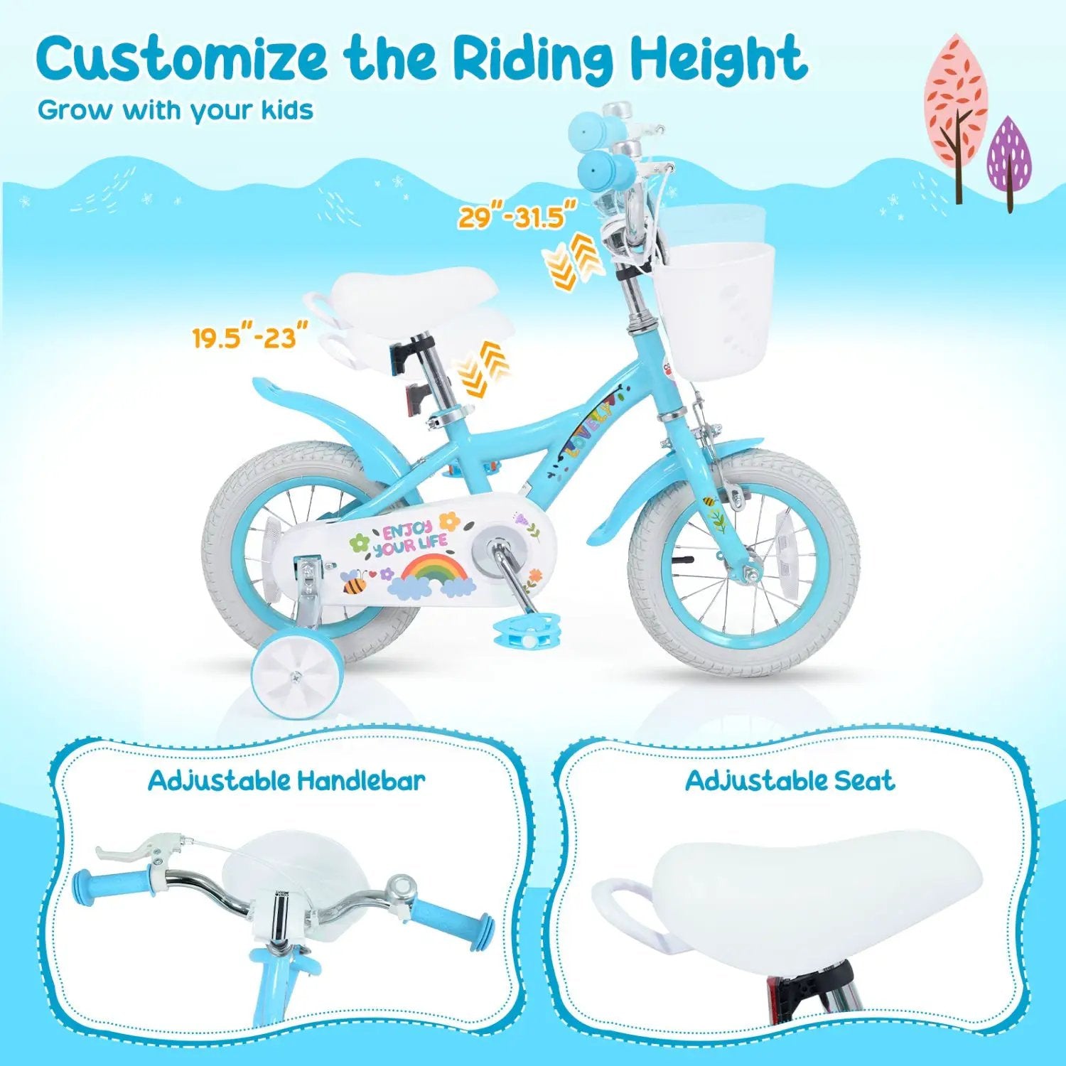 Girls Bike 12-18 Inch with Training Wheels and Basket by DirectDeals