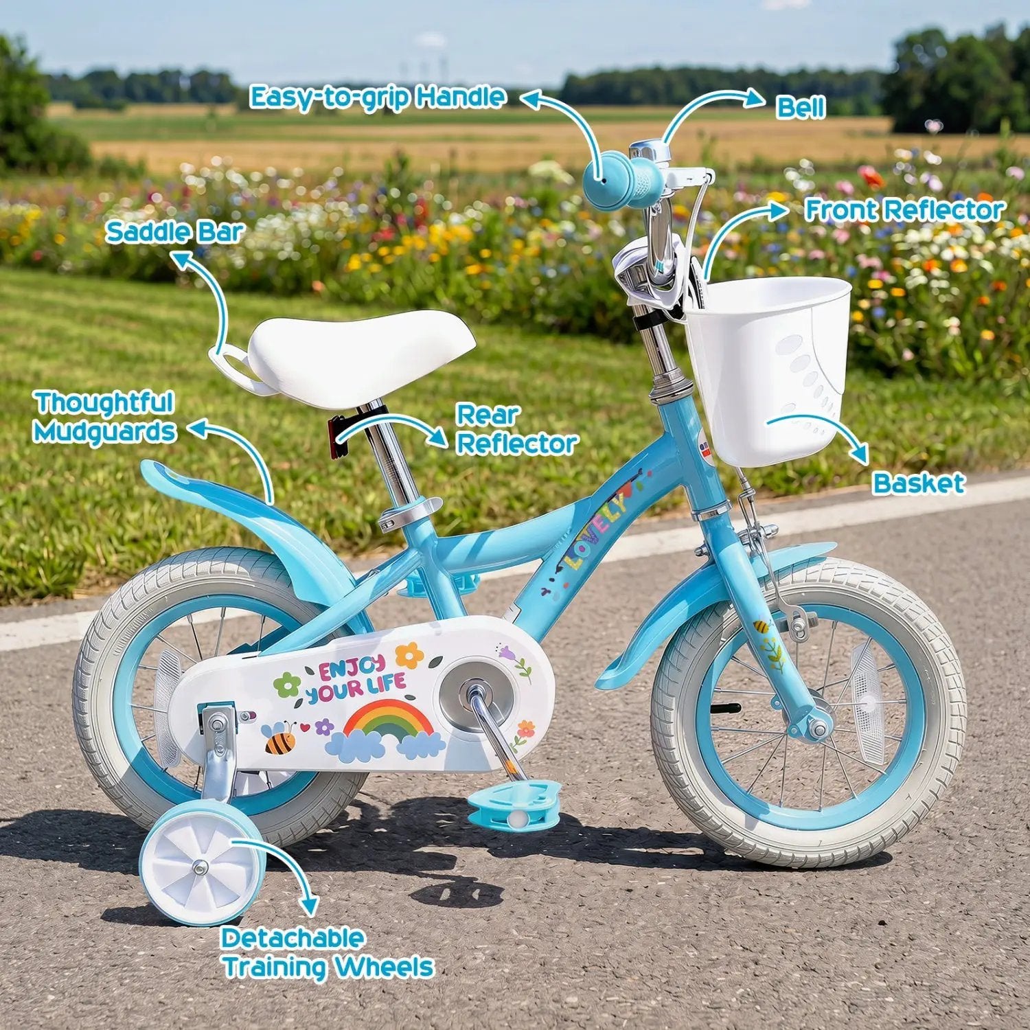 Girls Bike 12-18 Inch with Training Wheels and Basket by DirectDeals
