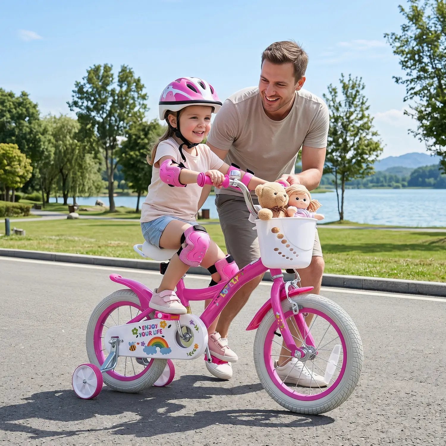 Girls Bike 12-18 Inch with Training Wheels and Basket by DirectDeals
