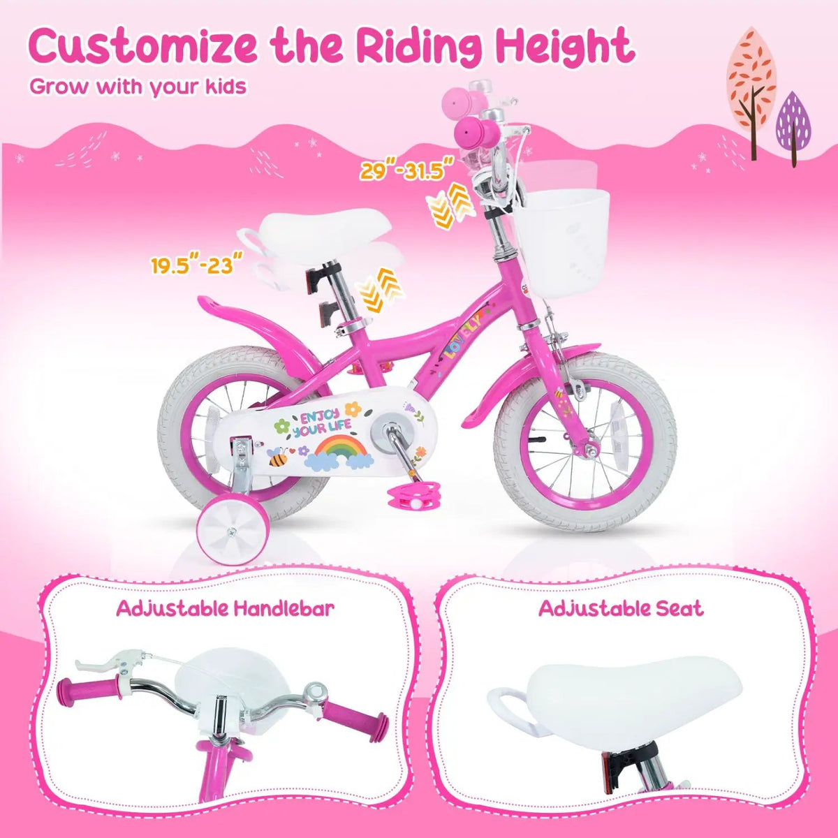 Girls Bike 12-18 Inch with Training Wheels and Basket, photo 14 of 32
