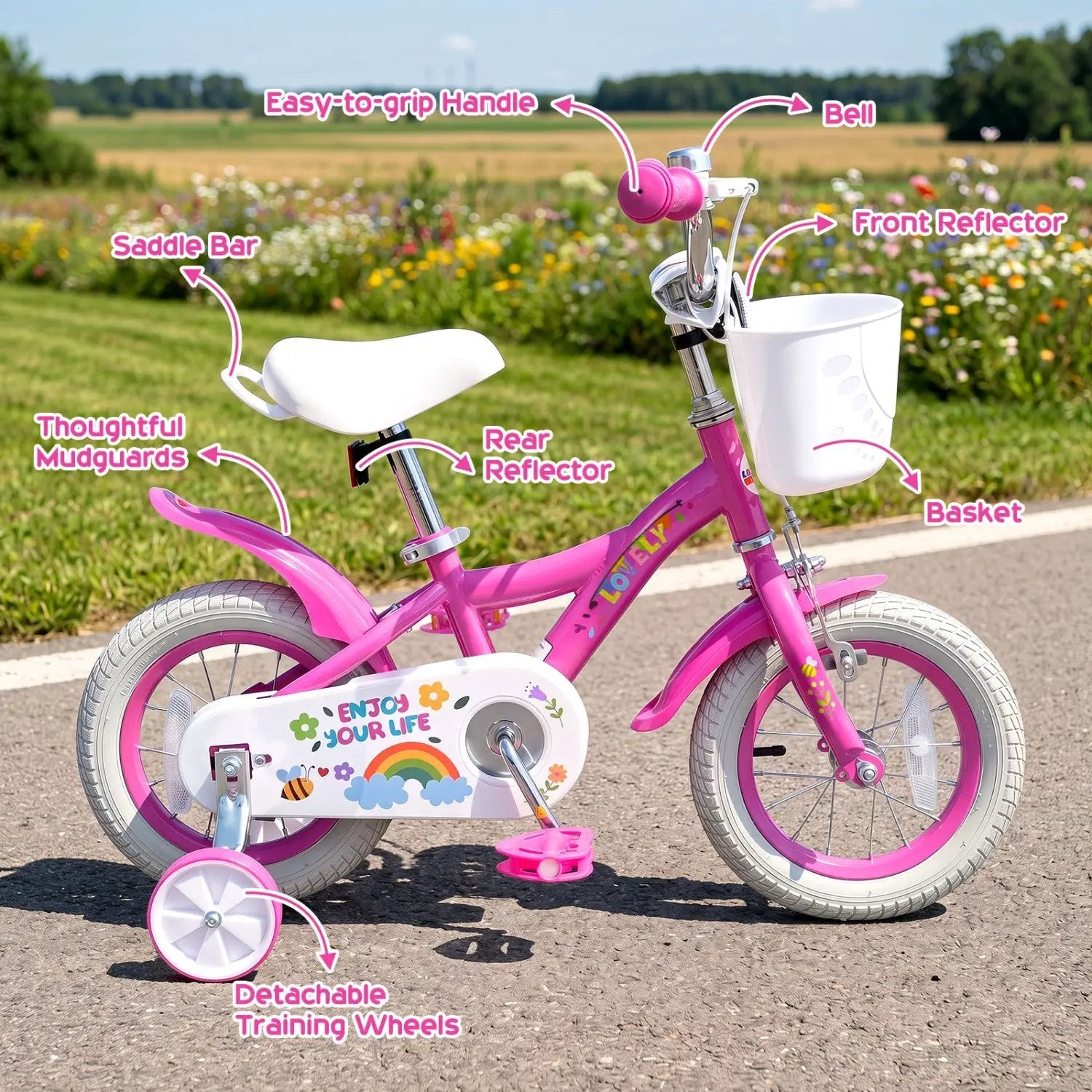 Girls Bike 12-18 Inch with Training Wheels and Basket by DirectDeals