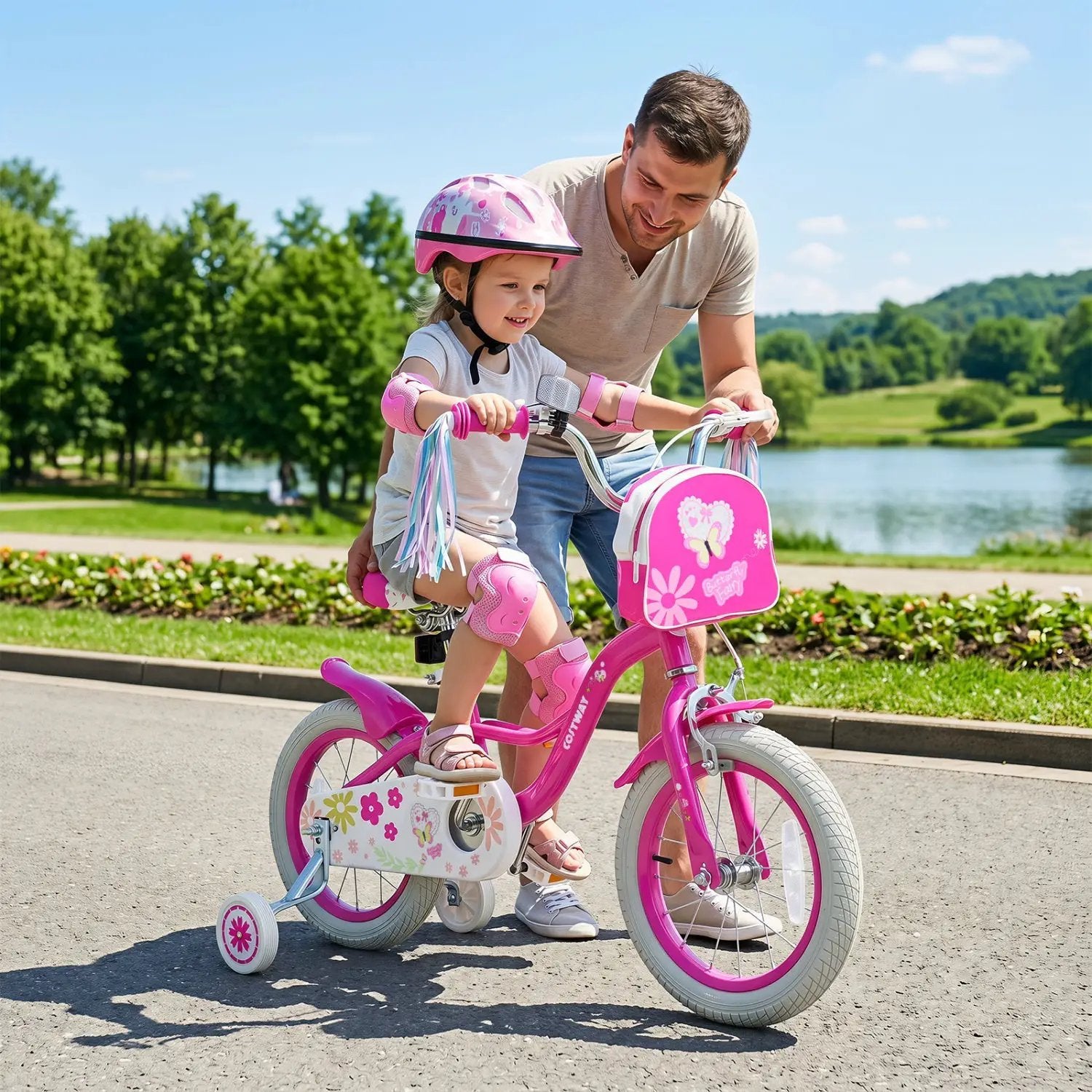 Girls Bike 12-18 Inch with Training Wheels and Front Bag by DirectDeals