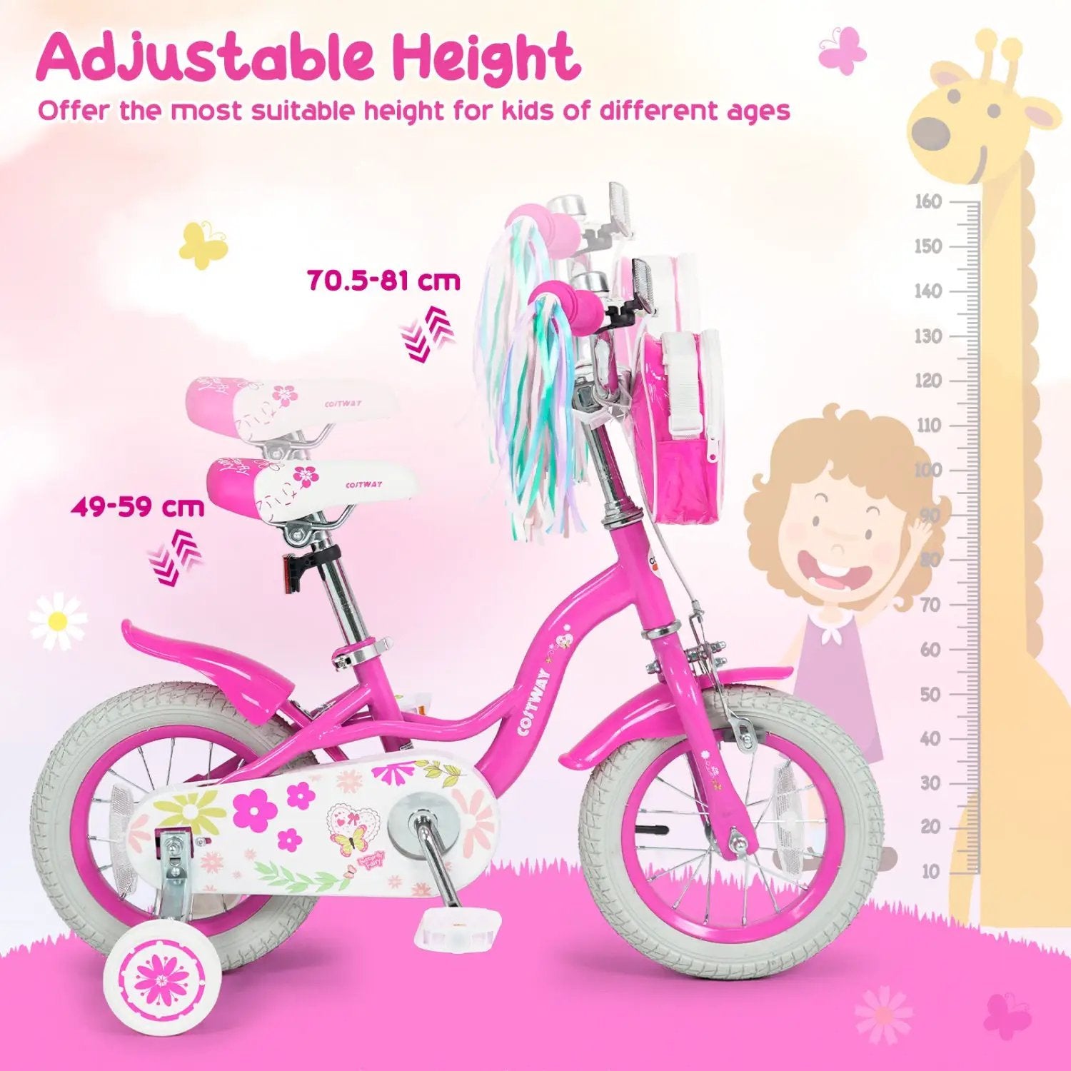Girls Bike 12-18 Inch with Training Wheels and Front Bag by DirectDeals