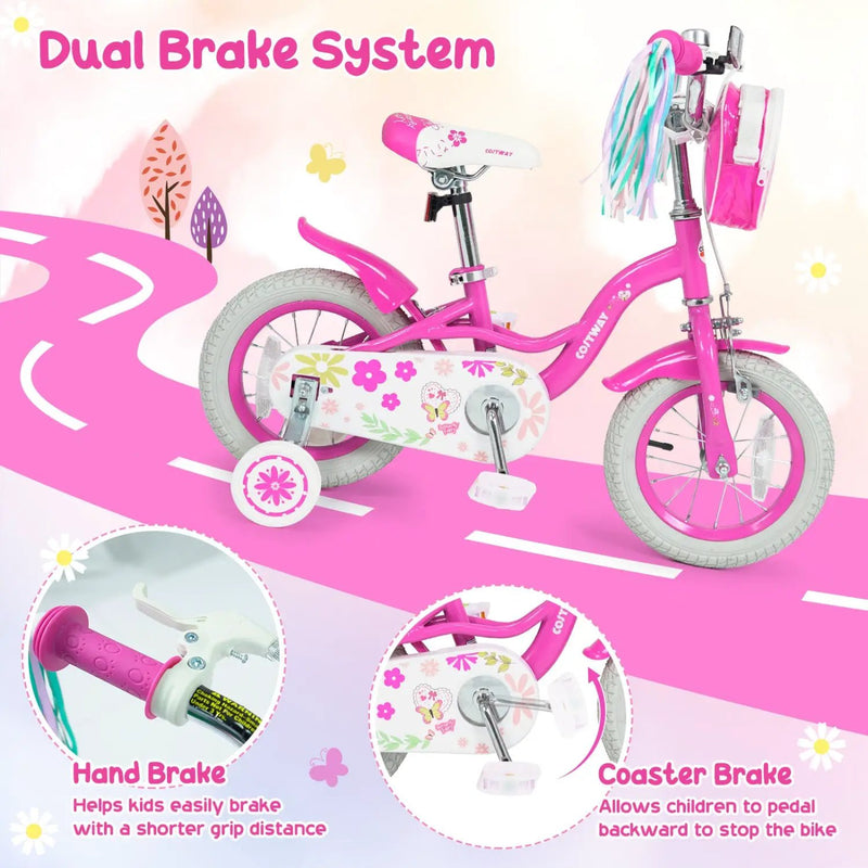 Girls Bike 12-18 Inch with Training Wheels and Front Bag by DirectDeals