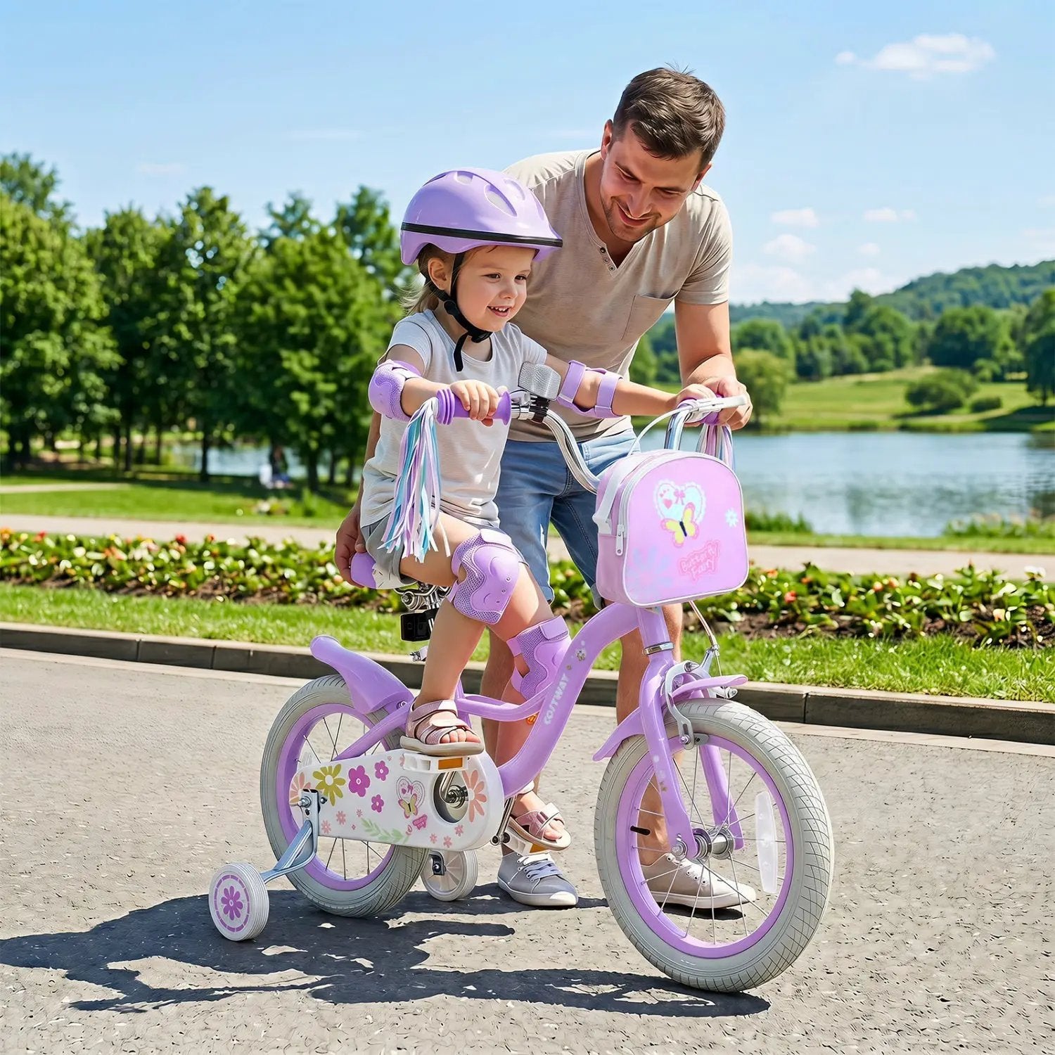 Girls Bike 18 Inch with Training Wheels and Front Bag by DirectDeals