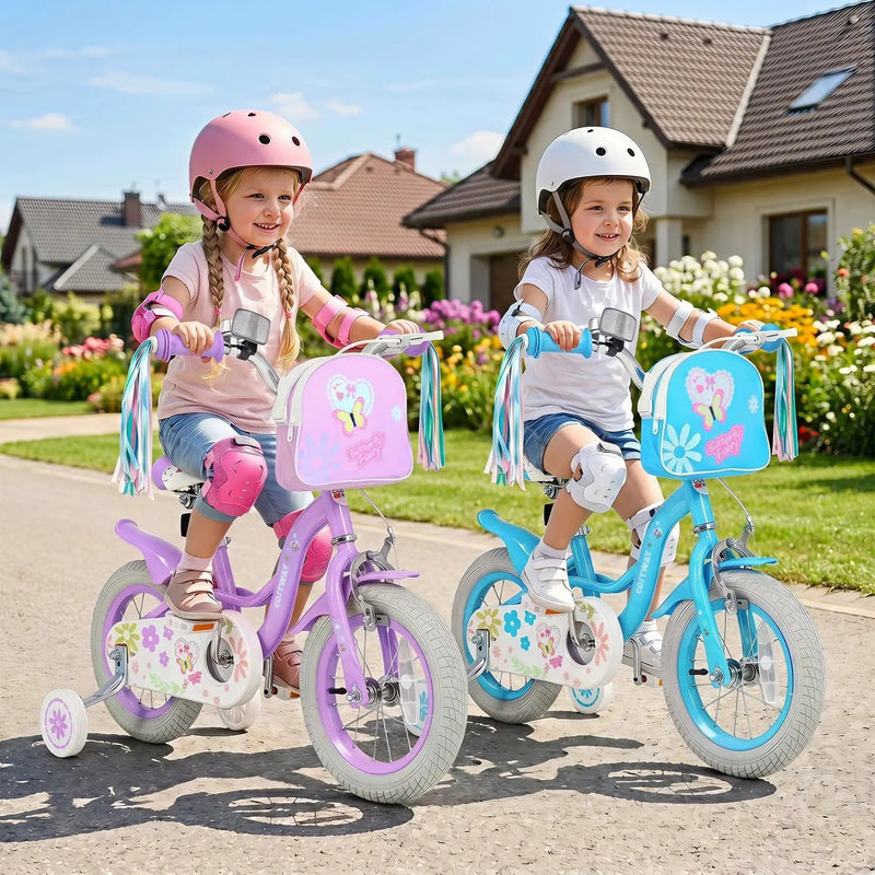Girls Bike 18 Inch with Training Wheels and Front Bag by DirectDeals