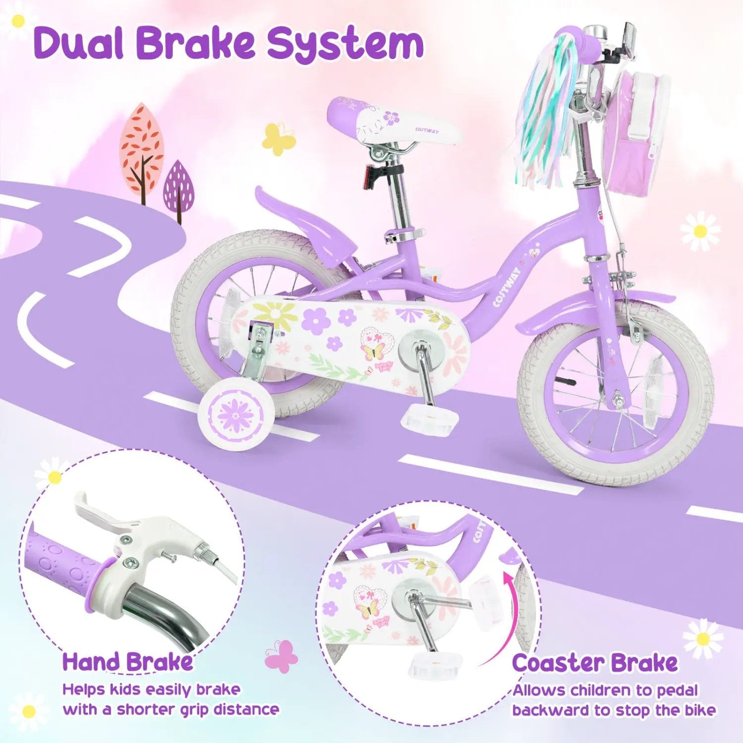 Girls Bike 18 Inch with Training Wheels and Front Bag by DirectDeals