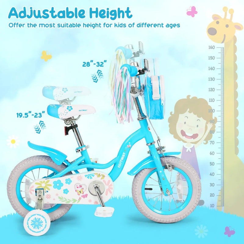 Girls Bike 12-18 Inch with Training Wheels and Front Bag by DirectDeals