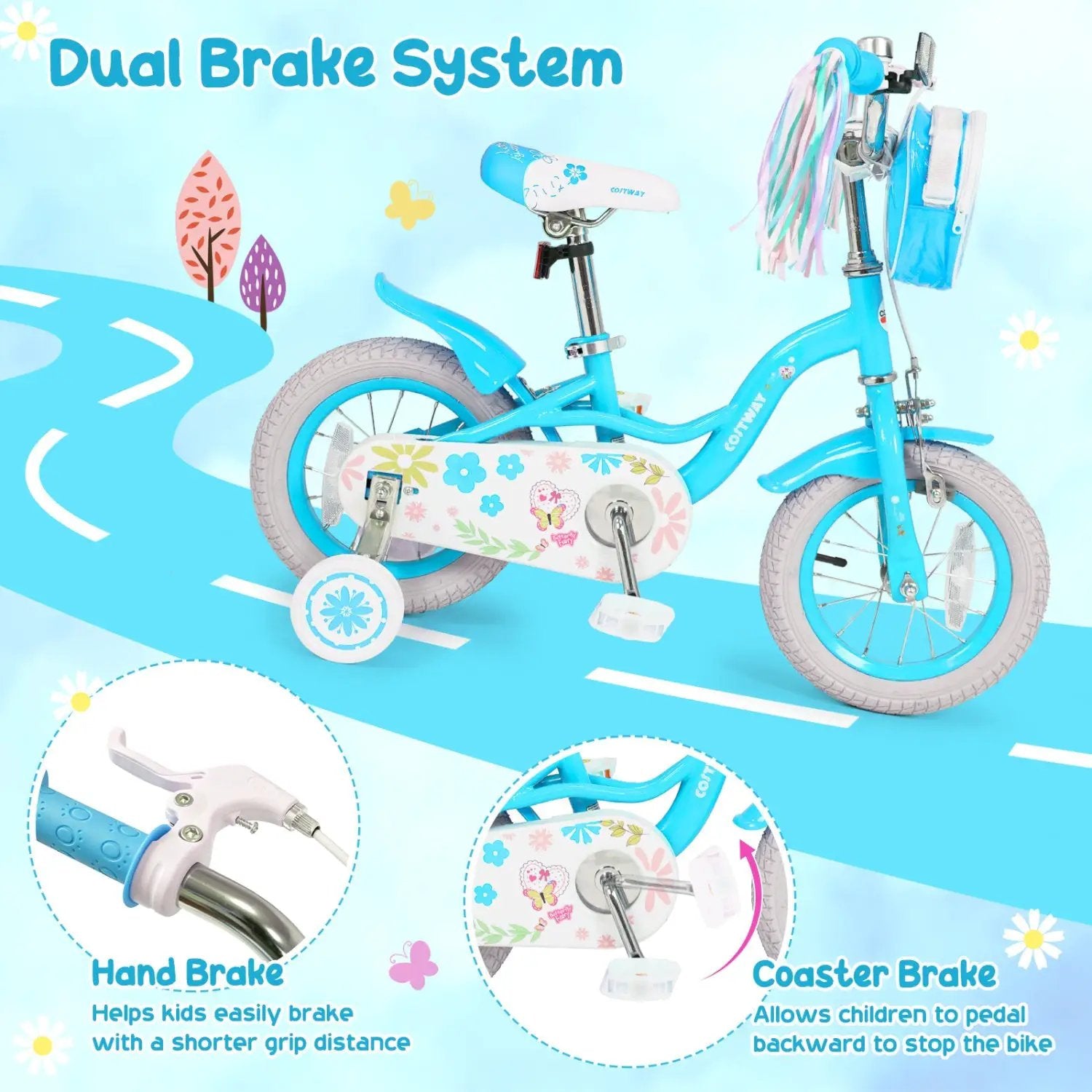 Girls Bike 12-18 Inch with Training Wheels and Front Bag by DirectDeals
