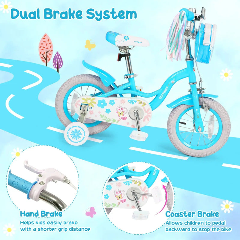Girls Bike 12-18 Inch with Training Wheels and Front Bag by DirectDeals