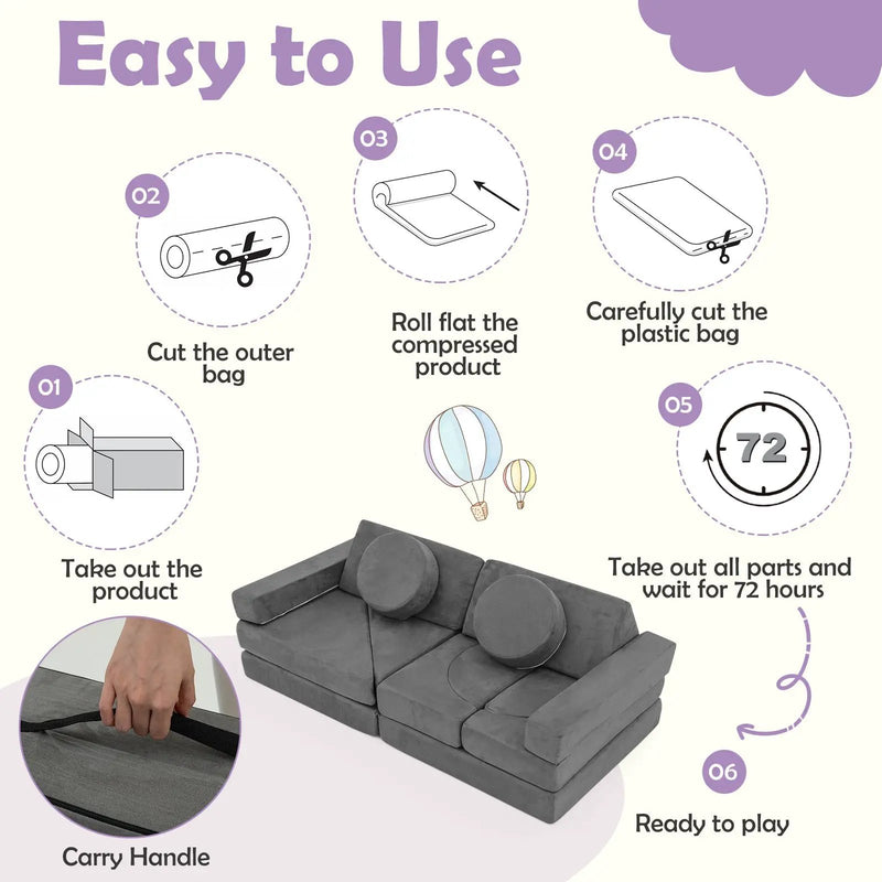 14 PCS Modular Kids Play Couch for Playroom and Bedroom by DirectDeals