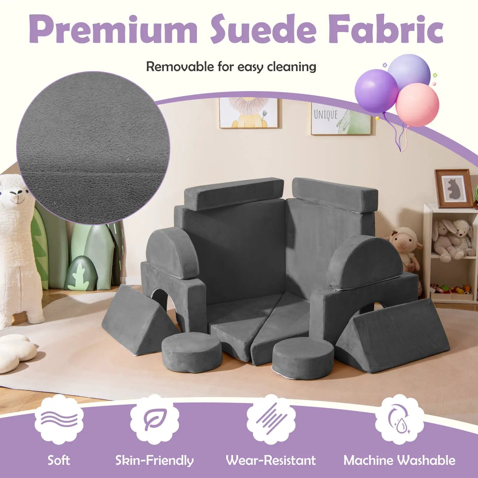 14 PCS Modular Kids Play Couch for Playroom and Bedroom by DirectDeals