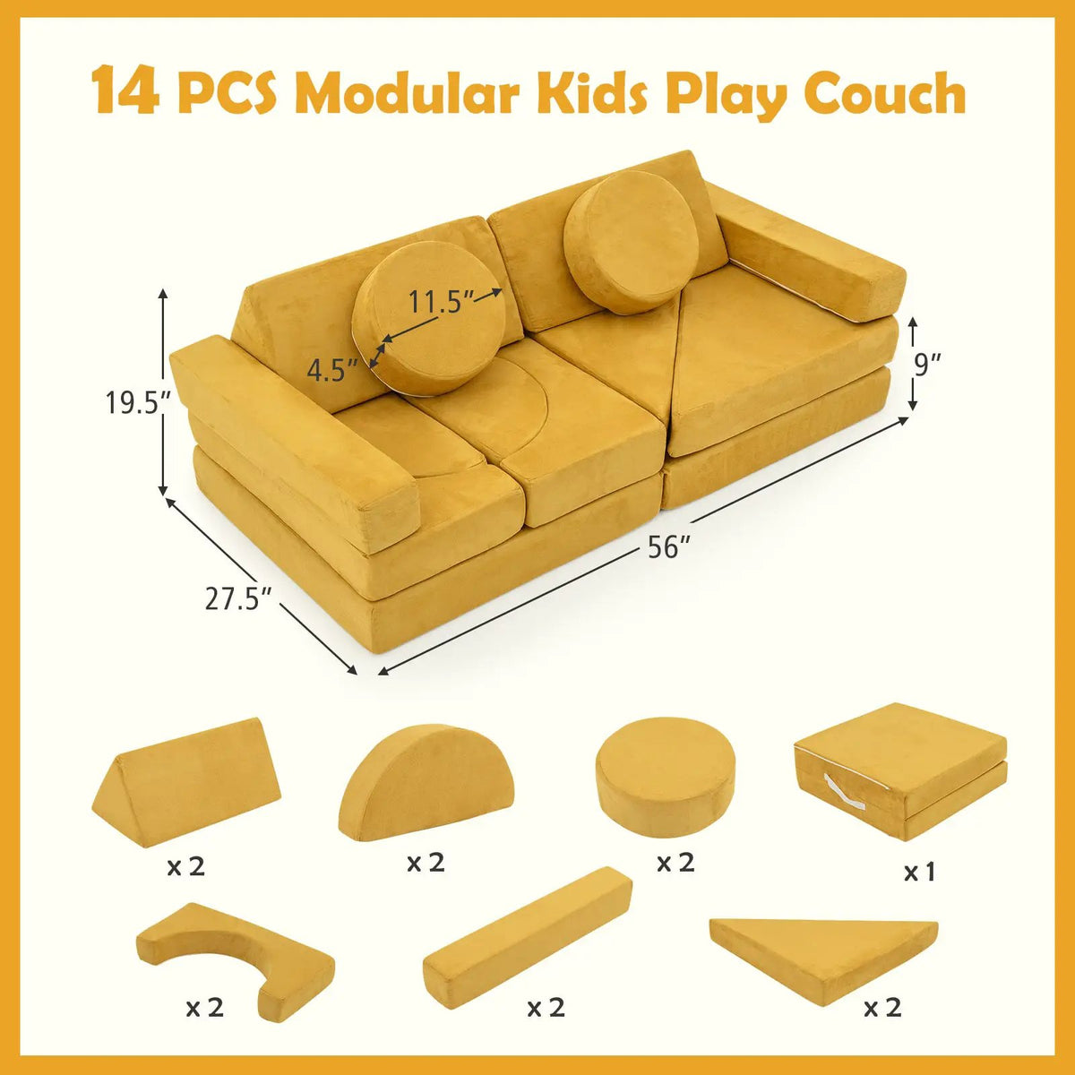 14 PCS Modular Kids Play Couch for Playroom and Bedroom, photo 15 of 24