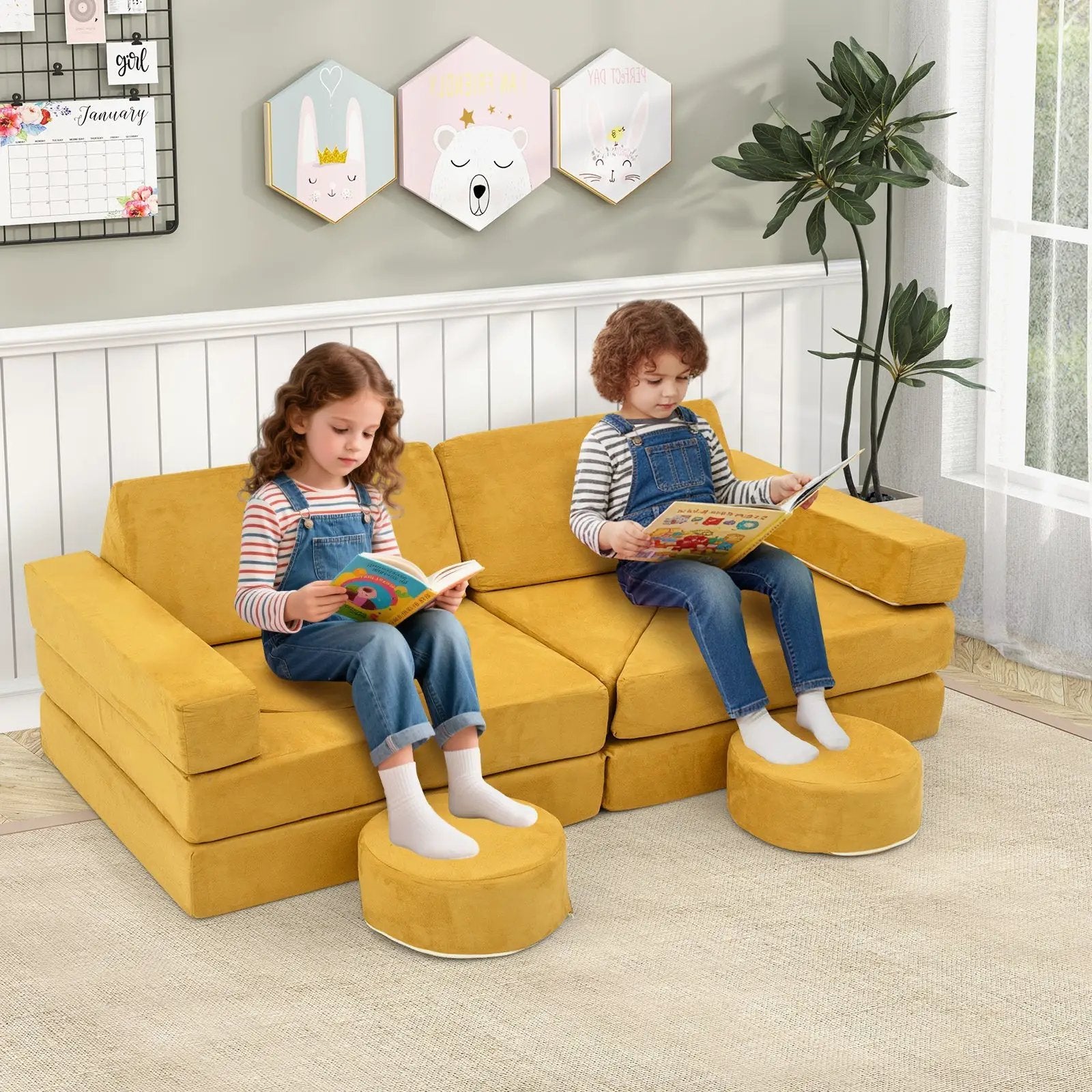 14 PCS Modular Kids Play Couch for Playroom and Bedroom by DirectDeals