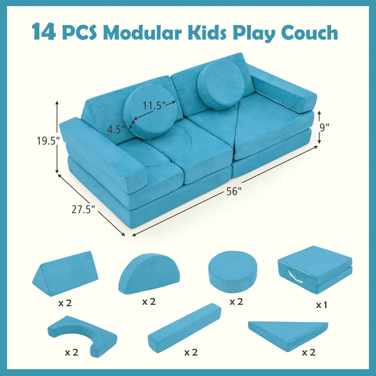 14 PCS Modular Kids Play Couch for Playroom and Bedroom, photo 14 of 24
