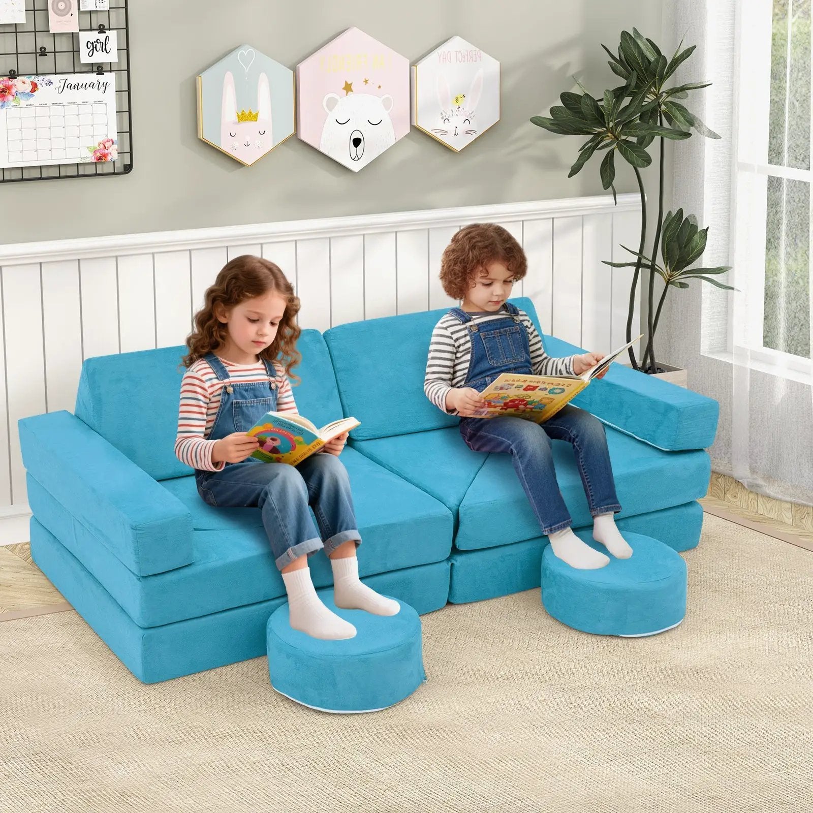 14 PCS Modular Kids Play Couch for Playroom and Bedroom by DirectDeals