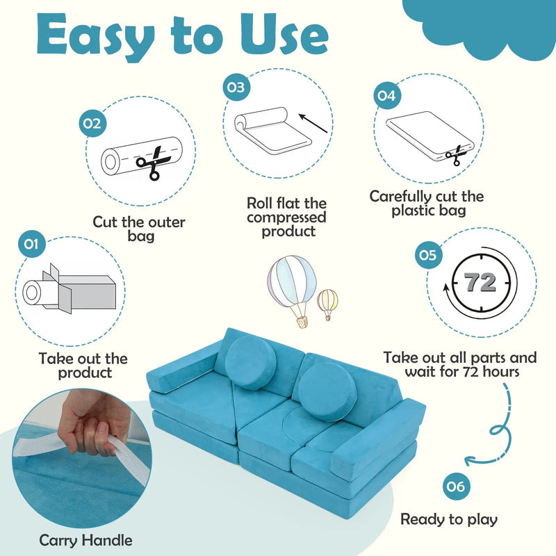 14 PCS Modular Kids Play Couch for Playroom and Bedroom by DirectDeals