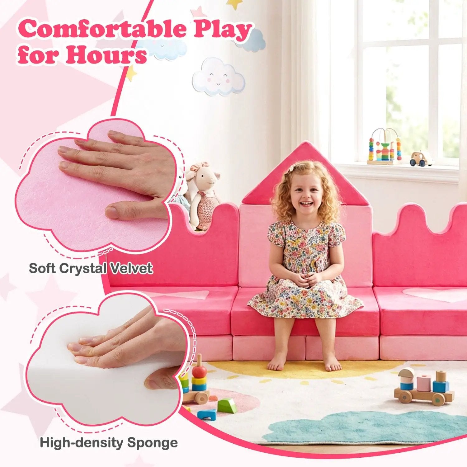 14 Piece Kids Play Couch Modular Foam Climbing Blocks for Kids 3+ Years Old-Pink by DirectDeals