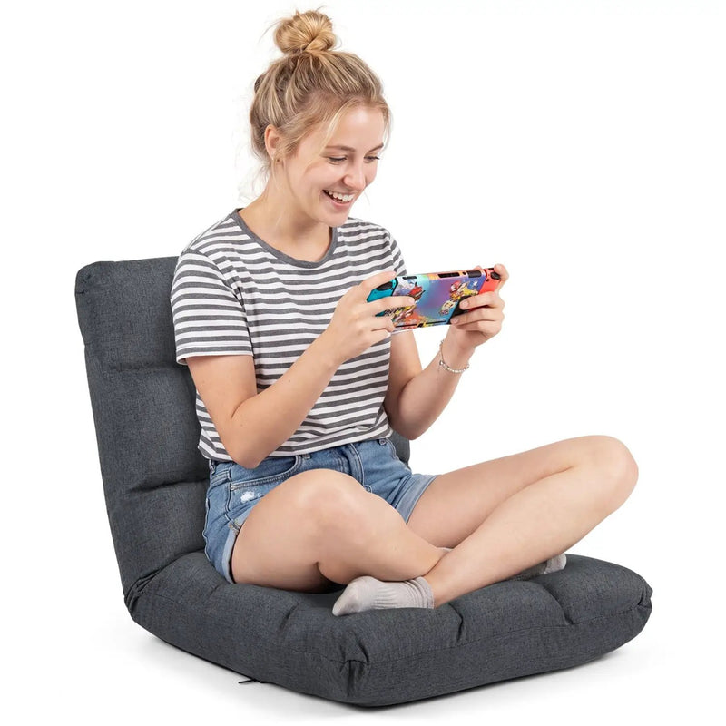 14-Position Adjustable Floor Chair with Back Support - Gray by DirectDeals