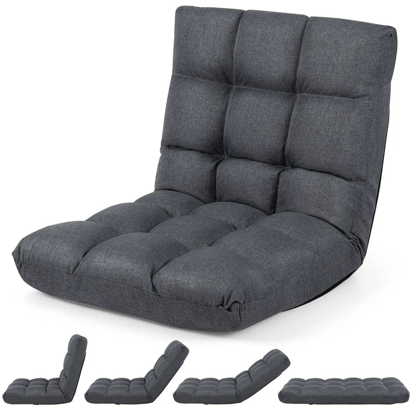14-Position Adjustable Floor Chair with Back Support - Gray by DirectDeals