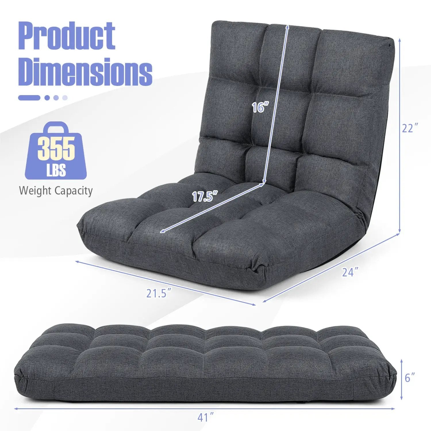 14-Position Adjustable Floor Chair with Back Support - Gray by DirectDeals