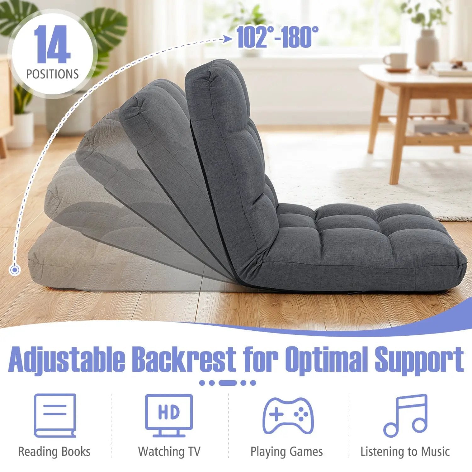 14-Position Adjustable Floor Chair with Back Support - Gray by DirectDeals