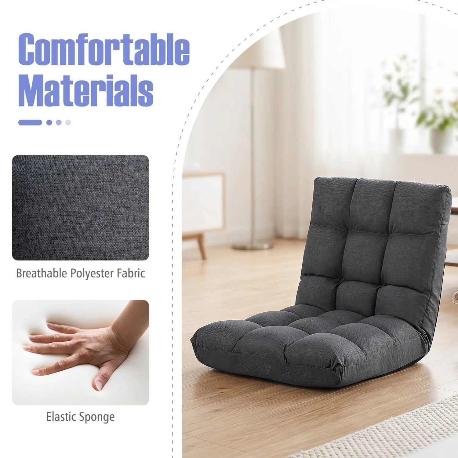 14-Position Adjustable Floor Chair with Back Support - Gray by DirectDeals