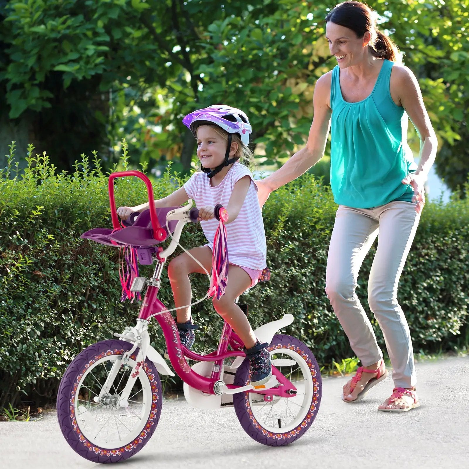 16 Inch Kids Bike with Doll Seat and Removable Training Wheels-16 inches by DirectDeals