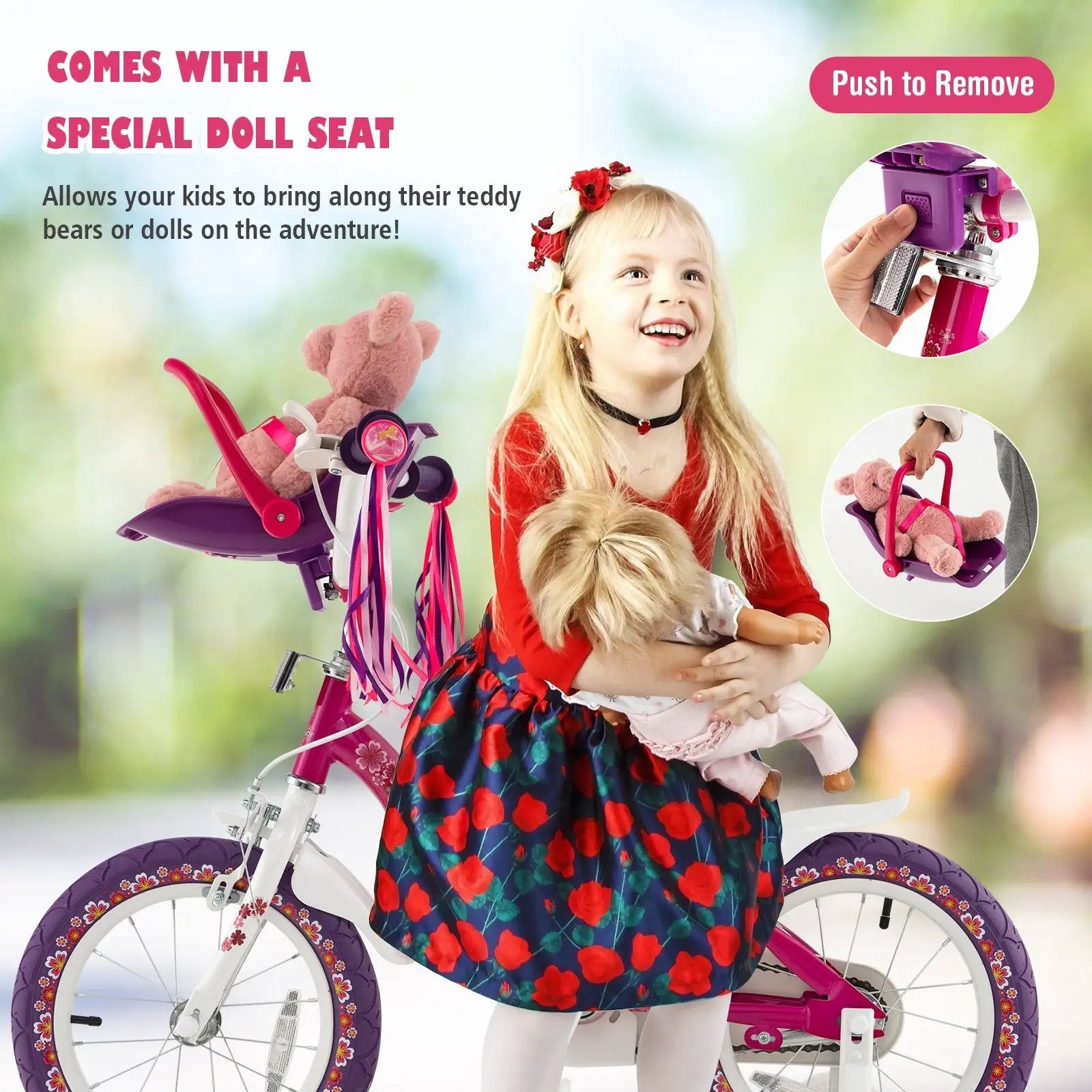 16 Inch Kids Bike with Doll Seat and Removable Training Wheels-16 inches by DirectDeals