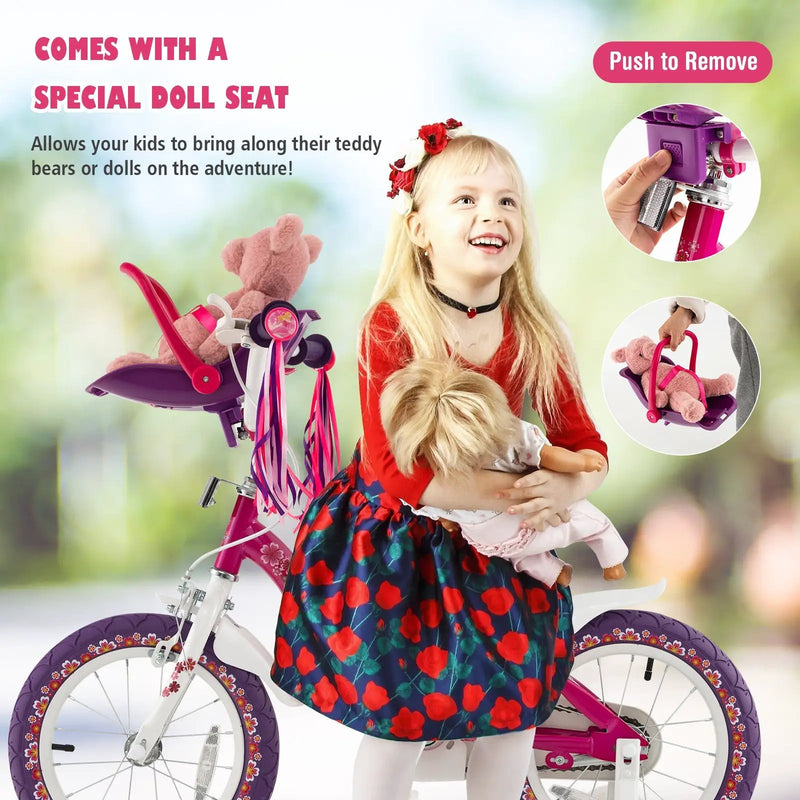 16 Inch Kids Bike with Doll Seat and Removable Training Wheels-16 inches by DirectDeals