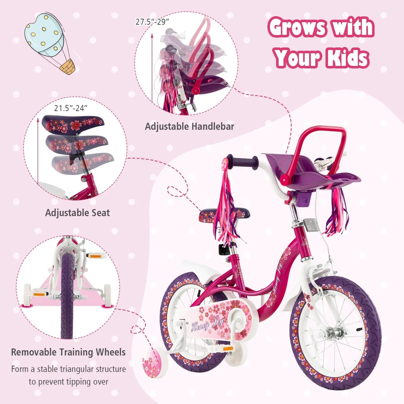 16 Inch Kids Bike with Doll Seat and Removable Training Wheels-16 inches by DirectDeals