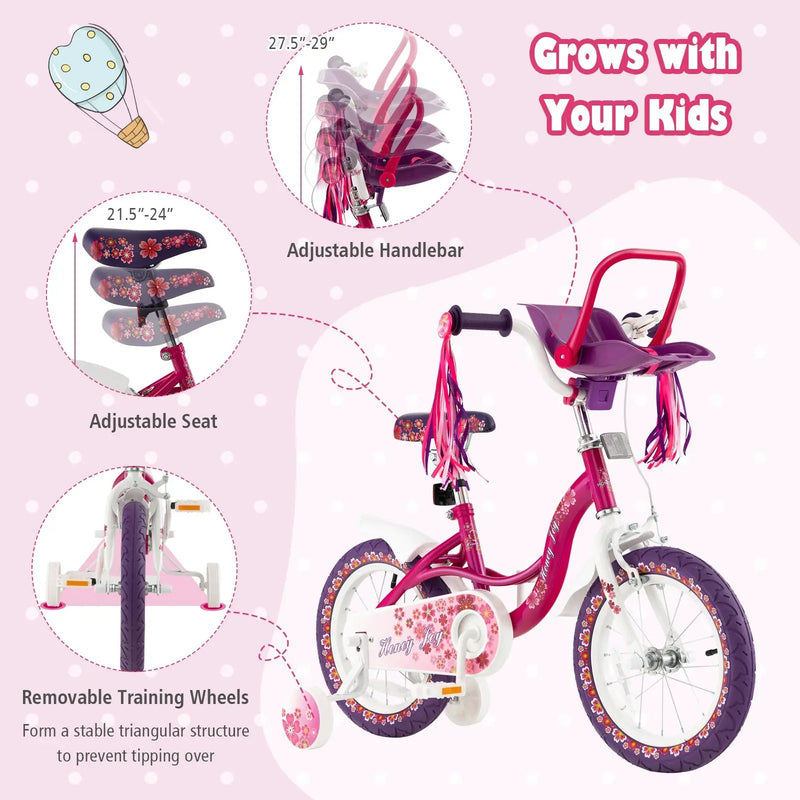 16 Inch Kids Bike with Doll Seat and Removable Training Wheels-16 inches by DirectDeals
