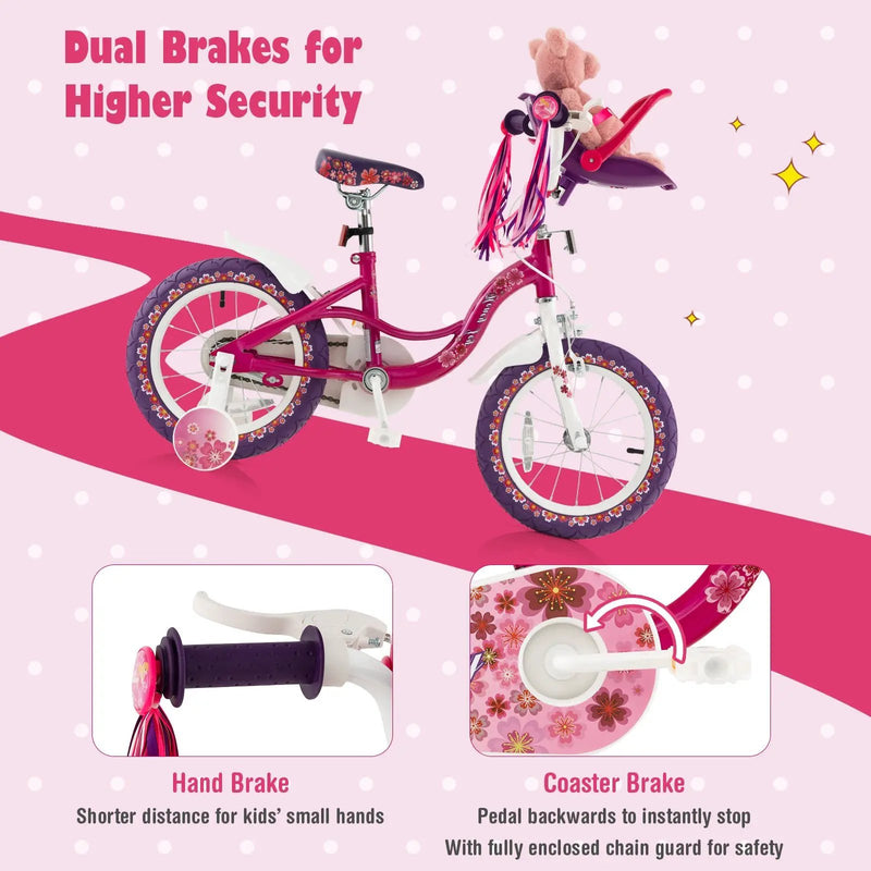 16 Inch Kids Bike with Doll Seat and Removable Training Wheels-16 inches by DirectDeals